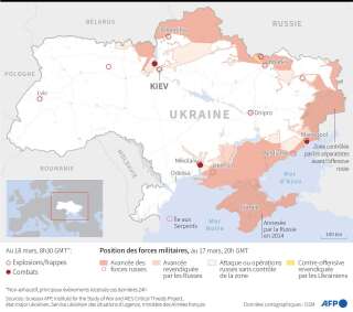 Carte de la situation militaire en Ukraine au 18 mars au matin.