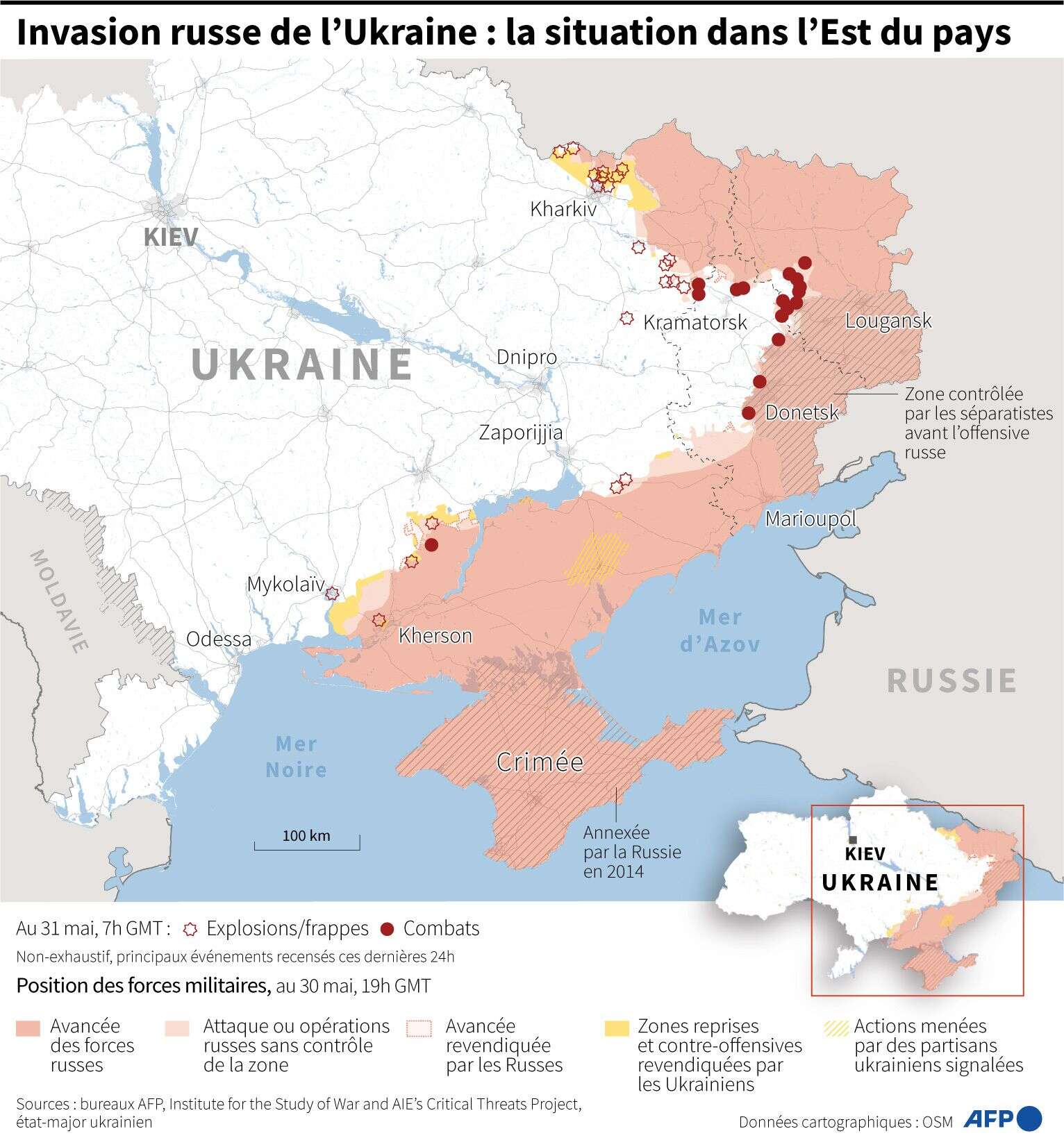 Carte de la situation en Ukraine au 31 mai à 7h GMT