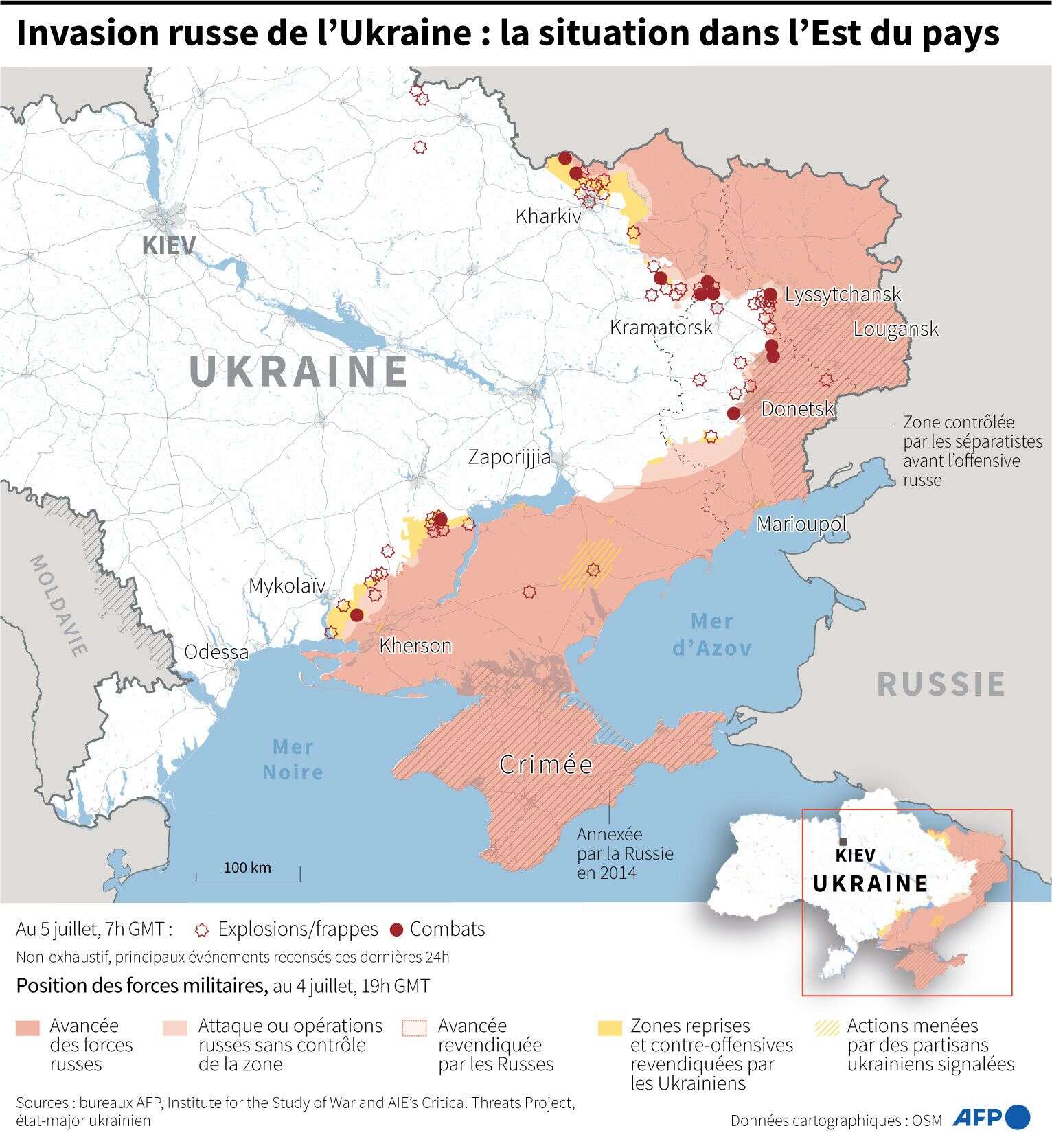 Invasion de l'Ukraine: la situation dans l'est du pays au 5 juillet
