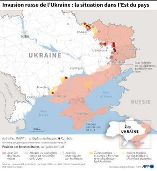 Carte de la situation en Ukraine au 8 juillet à 7h GMT