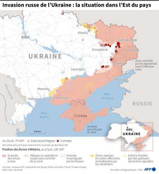 Carte de la situation en Ukraine au 24 juin 2022.