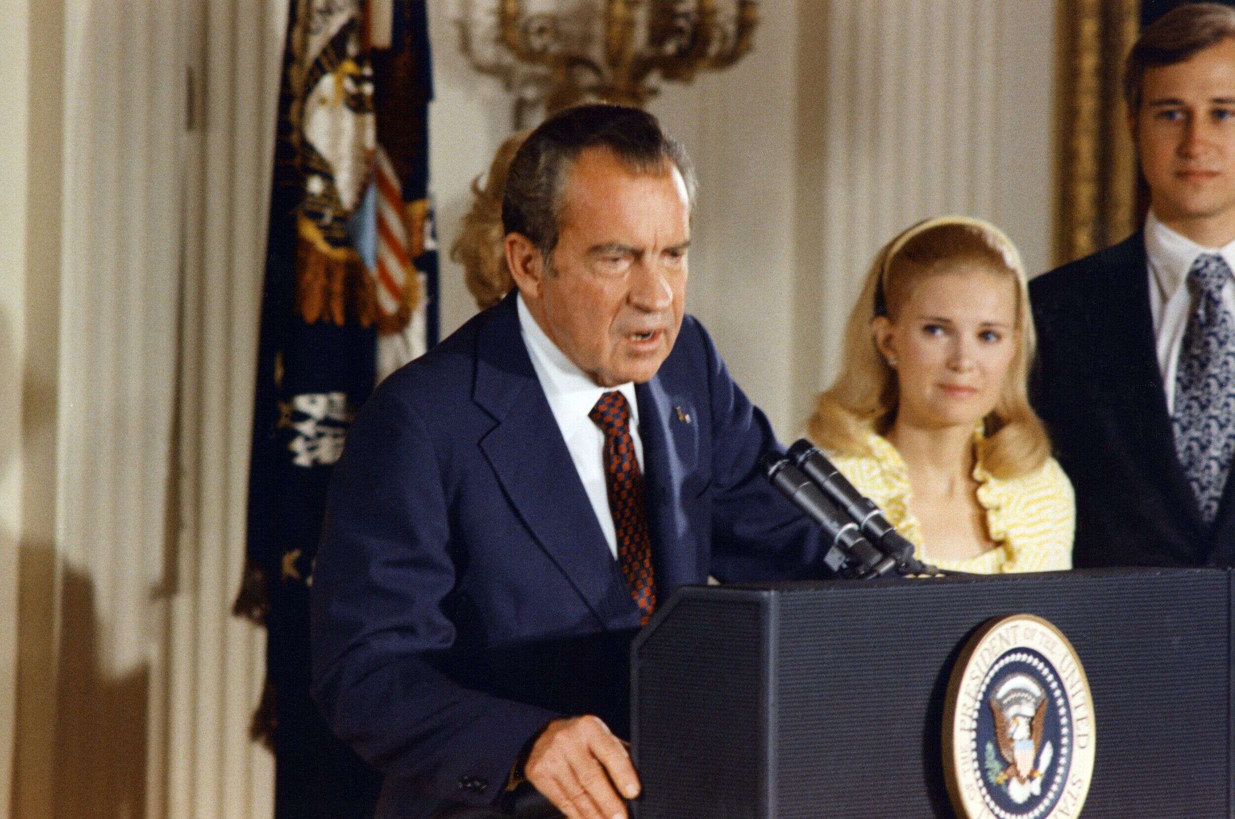 Richard Nixon annonçant sa démission à la Maison Blanche le 9 août 1974.