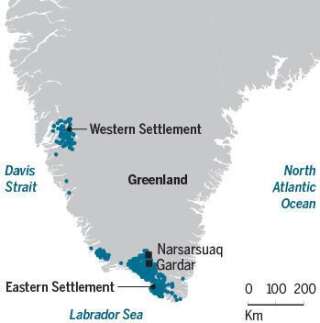 Les Scandinaves qui ont colonisé le Groenland se sont installés à la pointe sud de l'île, et sur la côte ouest, à proximité de la capitale moderne de l'île, Nuuk. Des régions qui ont souffert du Petit âge glaciaire.
