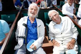 Les acteurs Jean-Paul Belmondo et Charles Gerard à Roland Garros, le 8 juin 2018