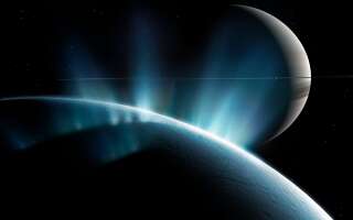 Des jets d'eau s'échappent de la surface de la lune de Saturne Encelade.
