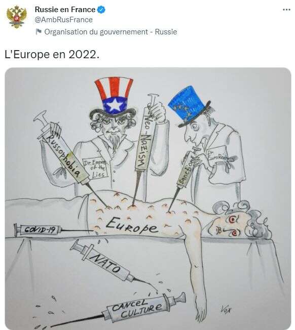 Capture du tweet publié jeudi 24 mars par l'ambassade de Russie en France.