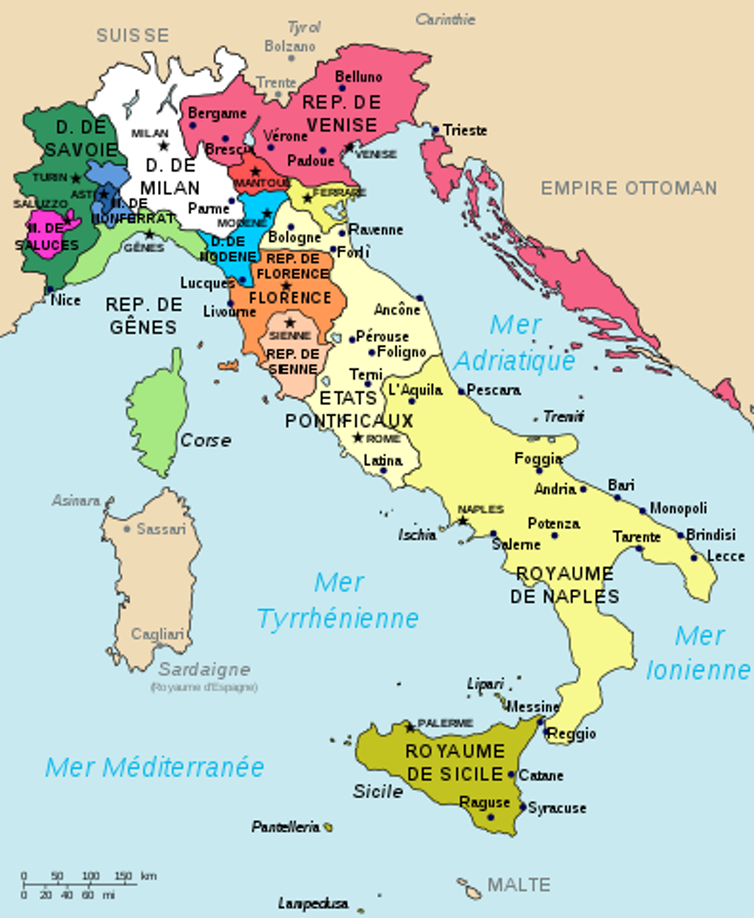 Situation politique italienne en 1494, avant les guerres d’Italie.