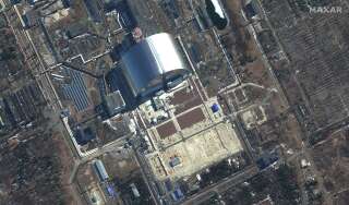 Photo satellite datée du 10 mars 2022 montrant la centrale de Tchernobyl, passée sous contrôle des Russes pendant près d'un mois.