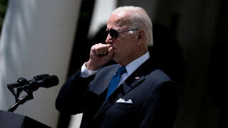 (FILES) In this file photo taken on July 27, 2022, US President Joe Biden coughs while delivering remarks in the Rose Garden of the White House in Washington, DC. - Joe Biden has tested positive for Covid-19 for a second time and is returning to isolation, his White House doctor said on July 30, 2022, attributing the result to 