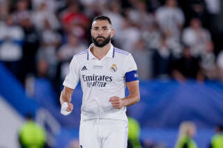 HELSINKI, FINLAND - AUGUST 10:  Karim Benzema of Real Madrid celebrates the victory 
 during the UEFA Super Cup   match between Real Madrid v Eintracht Frankfurt at the Olympic Stadium Helsinki on August 10, 2022 in Helsinki Finland (Photo by David S. Bustamante/Soccrates/Getty Images)