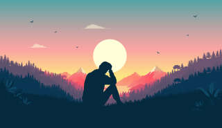 Beautiful warm nature and sunset in sky. Melancholic feeling concept. Vector illustration.