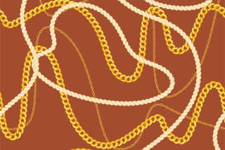 Trendy seamless pattern with different gold chains and rope. Vector illustration for textile, fabric, wrapping paper, invitation, background, packaging.