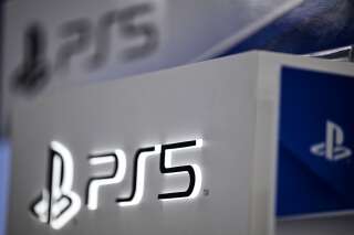 Sony's Playstation 5 logo is seen at an electronics store in Tokyo on November 10, 2020, ahead of the gaming console's release scheduled for November 12. (Photo by CHARLY TRIBALLEAU / AFP)