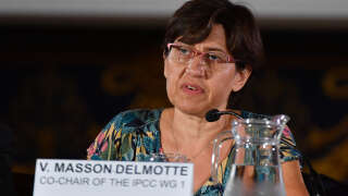 International Panel for climate Change (IPCC) co-chair Valerie Masson Delmotte attends a GIEC/IPCC press conference to present IPCC's special report on the ocean and cryosphere at the Monaco Oceanographic Museum on September 25, 2019. - Two days after a climate summit failed to deliver game-changing pledges to slash carbon emissions, the United Nations warned today that global warming is devastating oceans and Earth's frozen spaces in ways that directly threaten a large slice of humanity. (Photo by YANN COATSALIOU / AFP)