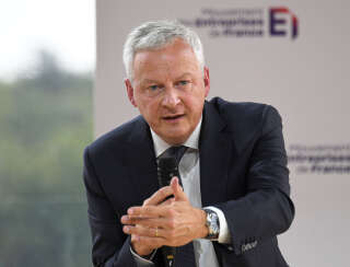 French Minister for the Economy and Finances Bruno Le Maire speaks during the French employers' association Medef summer conference La REF 2022 at the Hippodrome de Longchamp racetrack in Paris on August 30, 2022. (Photo by Eric PIERMONT / AFP)