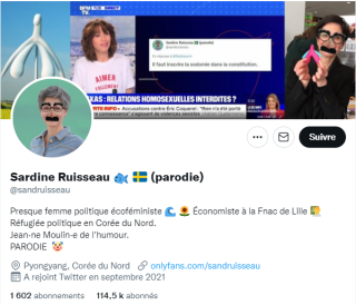 Le compte Twitter « Sardine Ruisseau » se présente comme une « parodie ». Sandrine Rousseau dénonce du « cyber-harcèlement ».