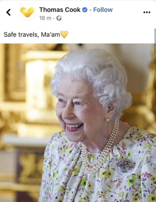 L’entreprise tourisique Thomas Cook a publié un message en hommage à la reine Elizabeth II sur Facebook.