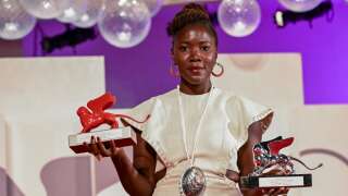 French director Alice Diop poses after receiving the Lion of the Future – 