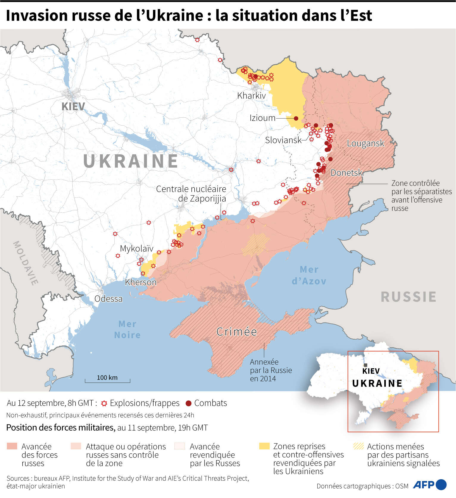 Carte de l’évolution des combats dans l’est de l’Ukraine, au 11 septembre 2022.