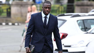 Manchester City footballer Benjamin Mendy arriving at Chester Crown Court in North West England on 15 August 2022 for his trial in the alleged rape and assault of seven women.
