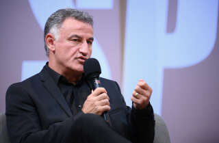 Paris Saint-Germain's French head coach Christophe Galtier participates in a debate on the occasion of an event dubbed 