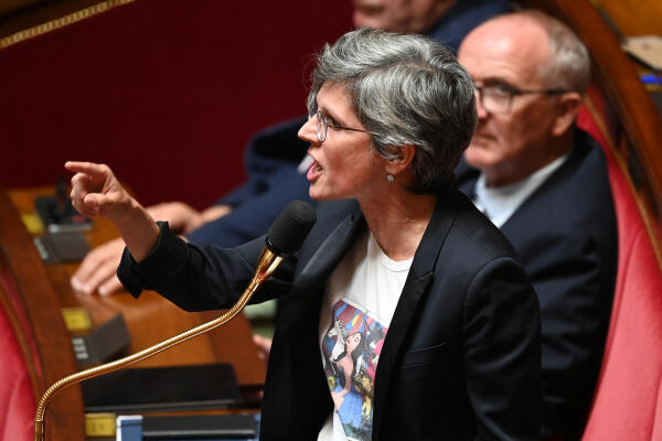 EELV MP and member of left-wing coalition Nupes Sandrine Rousseau delivers a speech during a debate on a bill to boost household purchasing power at The National Assembly in Paris, on August 3, 2022. (Photo by Alain JOCARD / AFP)