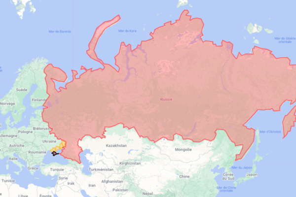 La carte de la Russie, telle que perçue par le Kremlin, depuis l'annexion des territoires ukrainiens au 30 septembre 2022.