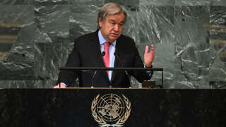 Le Secrétaire général des Nations Unies, Antonio Guterres, s’adresse à la 77e session de l’Assemblée générale des Nations Unies au siège des Nations Unies à New York le 20 septembre 2022.