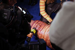 Het kostuum van Heidi Klum leidde tot vreemde taferelen, aangezien het model haar wormachtige rol ten volle speelde, ook in interviews.