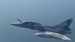 A photo taken on February 1, 2021 shows a French Mirage 2000-5 in the Djiboutian air space. (Photo by Daphné BENOIT / AFP)