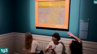 In a museum in Rome, three environmental activists have taped their hands to the wall on which sits a painting by Van Gogh, freshly covered in vegetable soup.