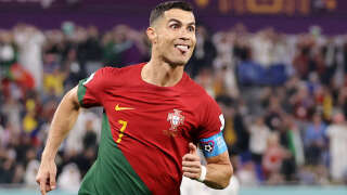 DOHA, QATAR - NOVEMBER 24: Cristiano Ronaldo of Portugal celebrates after scoring their team's first goal via a penalty during the FIFA World Cup Qatar 2022 Group H match between Portugal and Ghana at Stadium 974 on November 24, 2022 in Doha, Qatar. (Photo by Clive Brunskill/Getty Images)