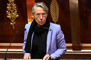 French Prime Minister Elisabeth Borne speaks during the debate on a vote of no confidence (