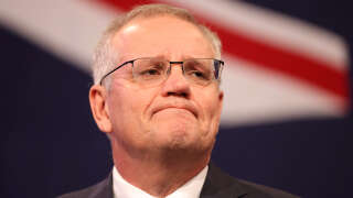 SYDNEY, AUSTRALIA - MAY 21: Prime Minister of Australia Scott Morrison concedes defeat following the results of the Federal Election during the Liberal Party election night event at the Fullerton Hotel on May 21, 2022 in Sydney, Australia. Prime Minister Scott Morrison has conceded defeat to Labor leader Anthony Albanese in the 2022 Australian Federal Election. (Photo by Asanka Ratnayake/Getty Images)