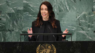 La première ministre de la Nouvelle-Zélande Jacinda Ardern lors de la 77e session de l’Assemblée générale des Nations Unies (AGNU) au siège de l’ONU le 23 septembre 2022 à New York.