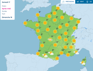 Météo France prévoit - 1 degré à Lille, et jusqu’à 16 degrés en Corse ce samedi 17 décembre après-midi.