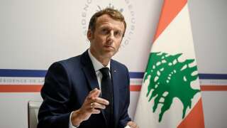 Emmanuel Macron lors d’un appel aux dons à l’échelle international en faveur du Liban, un an après l’explosion du port de Beyrouth, le 4 août 2021.