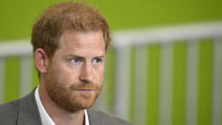 Prince Harry, Duke of Sussex, attends a press conference at the Merkur Spiel-Arena stadium in Duesseldorf, western Germany, where they are for a visit on September 6, 2022 in the context of the 