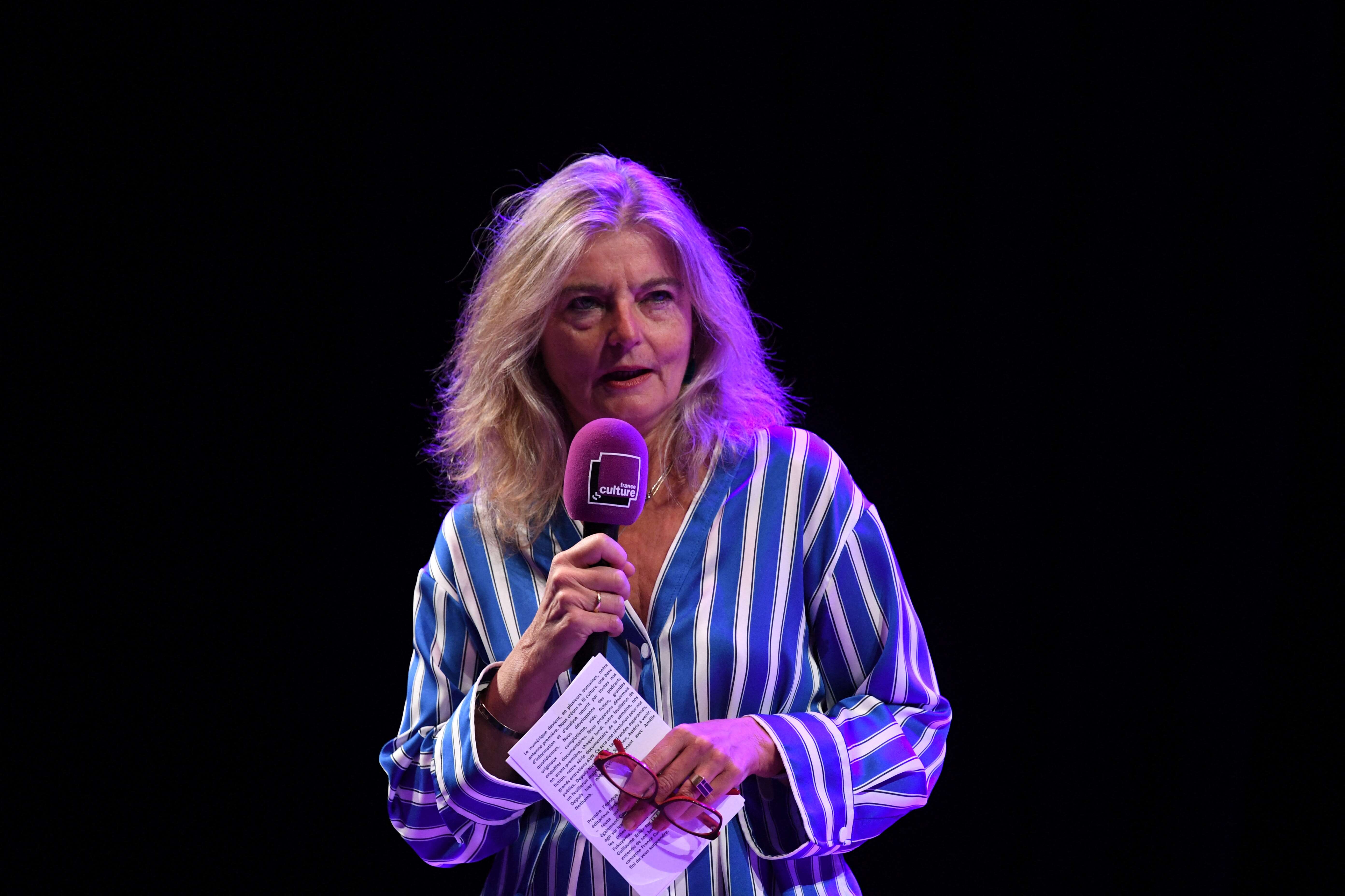 France Culture director Sandrine Treiner holds a press conference in Paris, on August 27, 2019, to present the radio programs for the upcoming season. (Photo by Martin BUREAU / AFP)