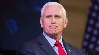 (FILES) In this file photo taken on April 12, 2022 former US Vice President Mike Pence speaks at a campus lecture hosted by Young Americans for Freedom at the University of Virginia in Charlottesville, Virginia. - A lawyer for Mike Pence discovered documents marked as classified at the former US vice president's home last week and turned them over to the FBI, a top lawmaker said on January 24, 2023. Pence 