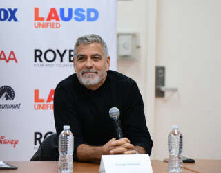 LOS ANGELES, CALIFORNIA - JANUARY 09: George Clooney speaks at Secretary of Education Miguel Cardona joins George Clooney for tour of Roybal film and television production magnet school at the Edward Roybal Learning Center on January 09, 2023 in Los Angeles, California.   Vivien Killilea/Getty Images for Roybal Film and Television Production Magnet School/AFP (Photo by Vivien Killilea / GETTY IMAGES NORTH AMERICA / Getty Images via AFP)