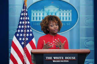 White House Press Secretary Karine Jean-Pierre speaks during the daily press briefing in the James S Brady Press Briefing Room of the White House in Washington, DC, on February 13, 2023. (Photo by MANDEL NGAN / AFP)