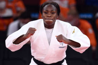 France's Clarisse Agbegnenou gets ready to compete against van Netherlands' Sanne Van Dijke during the judo mixed team's semifinal B bout during the Tokyo 2020 Olympic Games at the Nippon Budokan in Tokyo on July 31, 2021. (Photo by Franck FIFE / AFP)