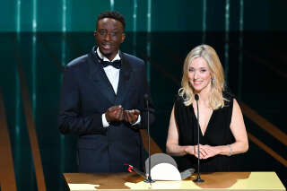 PARIS, FRANCE - FEBRUARY 24: Ahmed Sylla and Lea Drucker during the  48th Cesar Film Awards at L'Olympia on February 24, 2023 in Paris, France. (Photo by Stephane Cardinale - Corbis/Corbis via Getty Images)