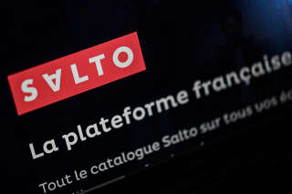 A photograph shows the logo of French subscription streaming TV platform Salto in Lavau-sur-Loire, western France on January 21, 2023. - The prospect of a dissolution of Salto, launched on October 20, 2020, is approaching, with France Televisions having announced its withdrawal from the platform, which it owns in equal shares with M6 and TF1 and which needs a buyer to survive. (Photo by LOIC VENANCE / AFP)