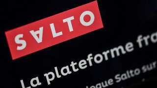 A photograph shows the logo of French subscription streaming TV platform Salto in Lavau-sur-Loire, western France on January 21, 2023. - The prospect of a dissolution of Salto, launched on October 20, 2020, is approaching, with France Televisions having announced its withdrawal from the platform, which it owns in equal shares with M6 and TF1 and which needs a buyer to survive. (Photo by LOIC VENANCE / AFP)