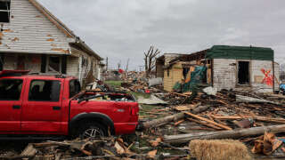 SULLIVAN, INDIANA, UNITED STATES - 2023/04/01: A swath of a residential area is in ruins after a tornado in Sullivan, Indiana. Three people were declared dead, and 8 others were injured, as the search and rescue operation continued Saturday afternoon. The severe storm that created the tornado struck Friday, March 31, 2023, and damaged about 150 homes and structures in Sullivan. (Photo by Jeremy Hogan/SOPA Images/LightRocket via Getty Images)
