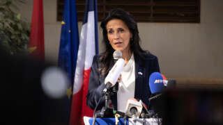 Chrysoula Zacharopoulou, French Secretary of State for the Development of the Francophonie and International Partnerships, speaks during a press conference in Ouagadougou, on January 10, 2023. - Zacharopoulou, on a visit to jihadist-torn Burkina Faso, on January 10, 2023 denied accusations that Paris sought to meddle in its troubled former colony.
Speaking after talks with junta leader Captain Ibrahim Traore, junior minister Chrysoula Zacharopoulou said France 