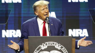 Former US President and 2024 presidential hopeful Donald Trump speaks during the 152nd National Rifle Association (NRA) annual Covention at the Indiana Convention Center in Indianapolis, Indiana, on April 14, 2023. (Photo by Alex WROBLEWSKI / AFP)