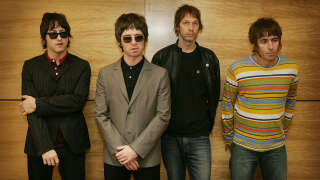 From L-R Gem, Noel Gallagher, Andy Bell and Liam Gallagher, members of the British rock band 